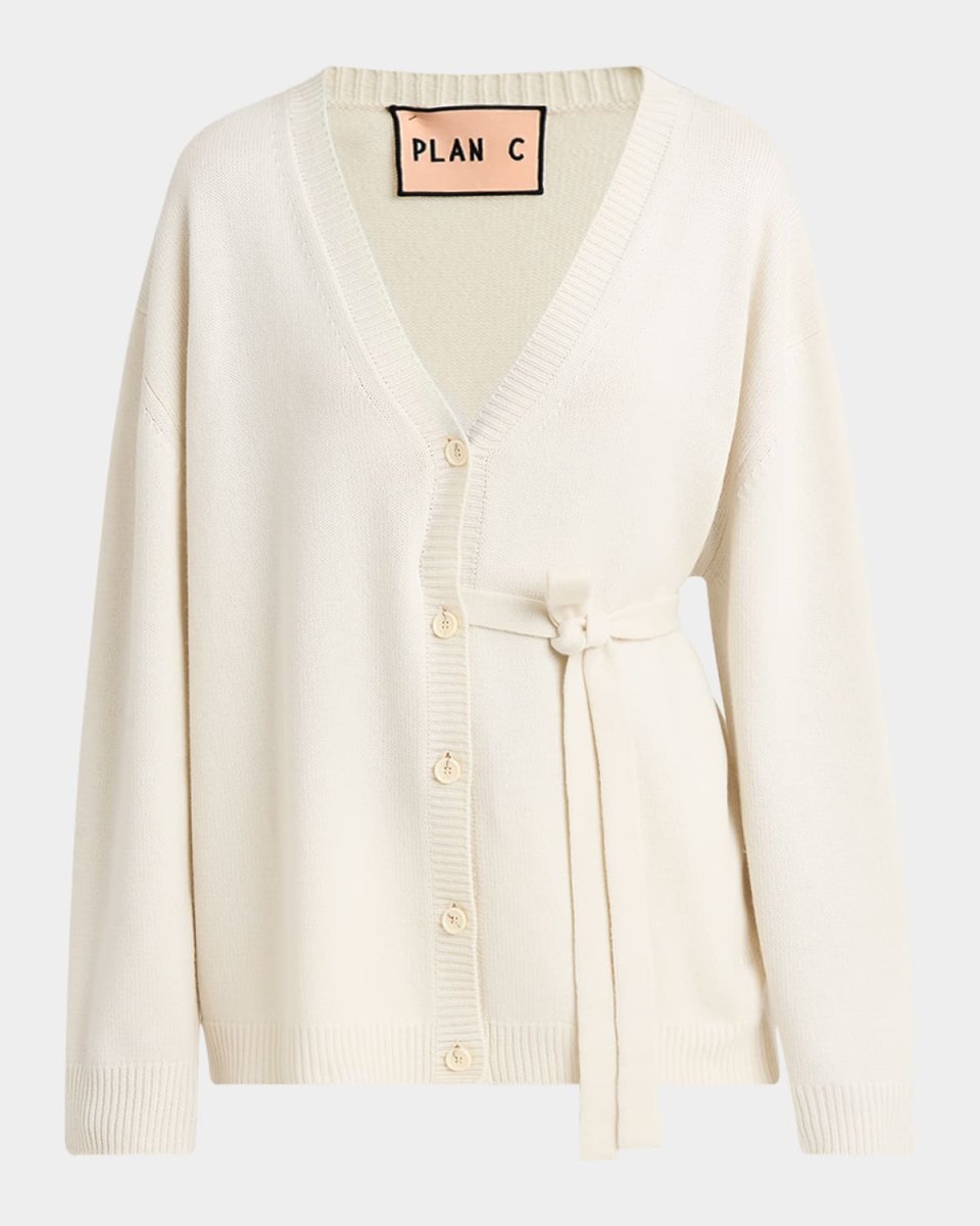 Waist-Tie V-Neck Cashmere Cardigan